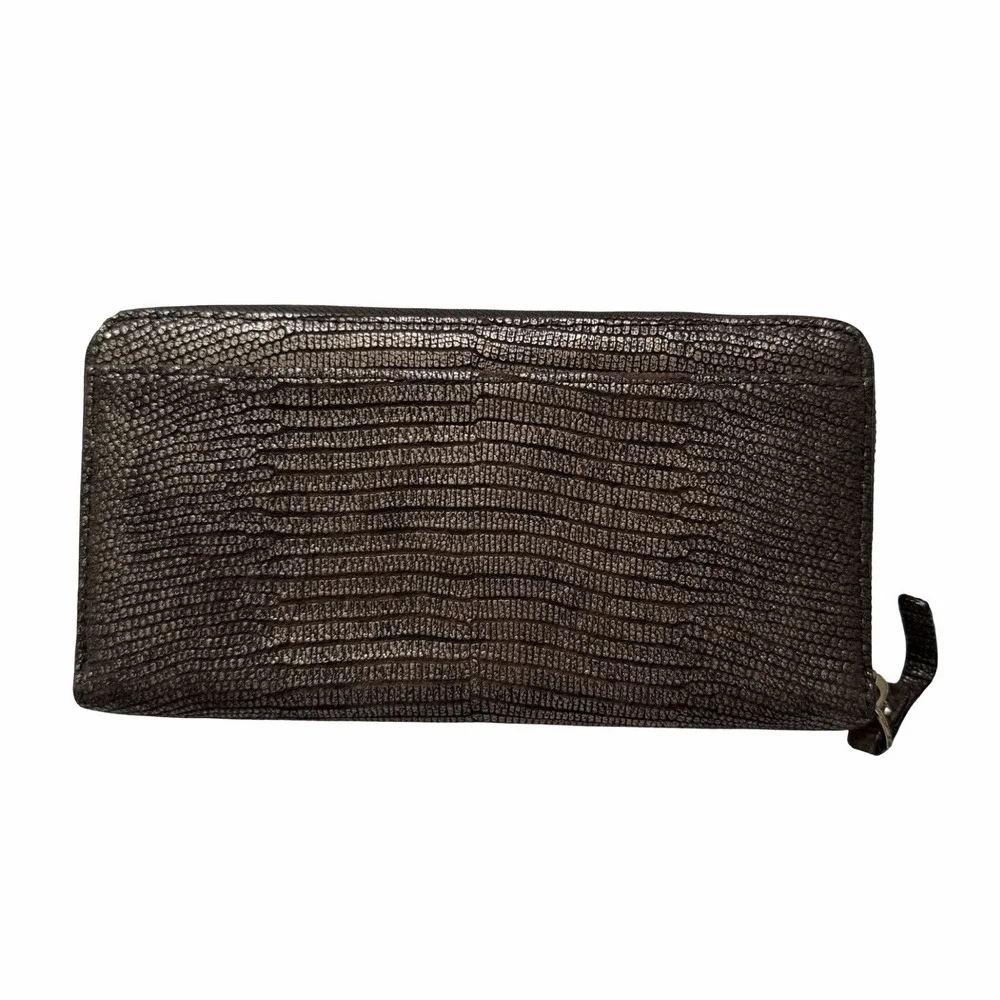 Kate Spade Snakeskin Embossed‎ Leather Metallic Zip Large Wallet in Brown/Gold
